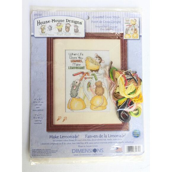 House-Mouse 5x7 Cross Stitch Kit “Make Lemonade” - New Unsealed Vintage Craft - Picture 4 of 8